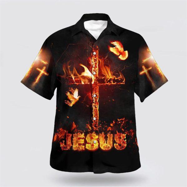 Jesus Burning Fire Cross Hawaiian Shirts For Men And Women – Gifts For Christians
