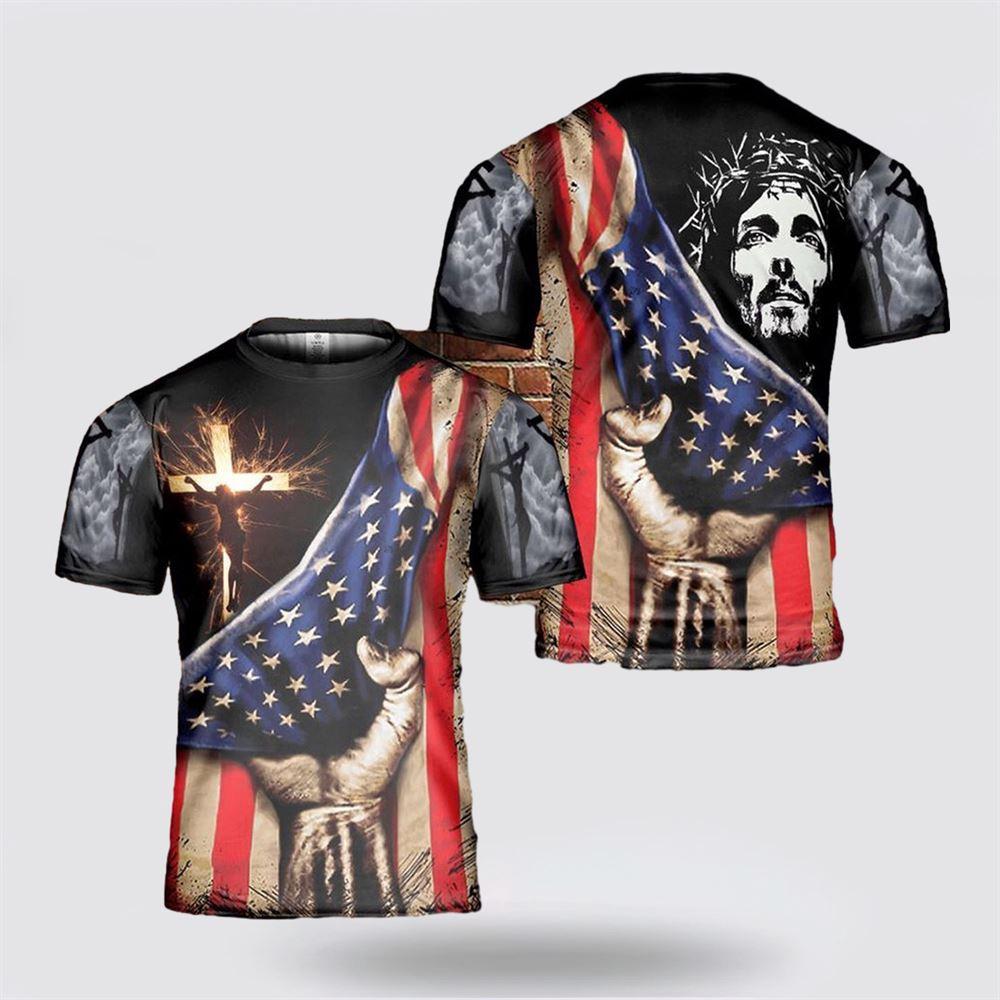 Jesus Christ American Flag Cross All Over Print 3D T Shirt – Gifts For Christians Jesus Christ American Flag Cross All Over Print 3D T Shirt – Gifts For Christians
