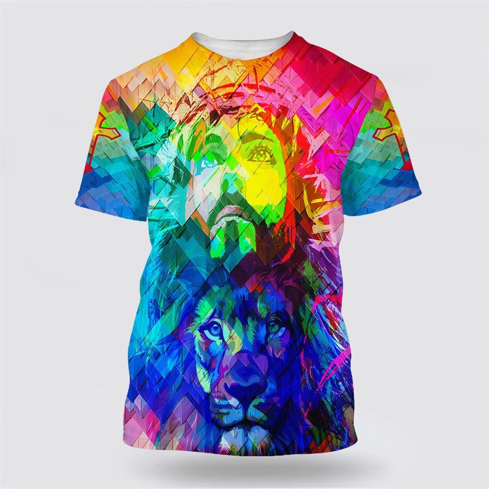 Jesus Christ And Lion All Over Print 3D T Shirt – Gifts For Christians Jesus Christ And Lion All Over Print 3D T Shirt – Gifts For Christians