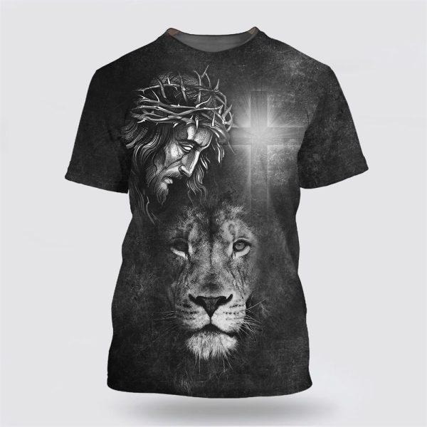 Jesus Christ And The Lion All Over Print 3D T Shirt – Gifts For Christians
