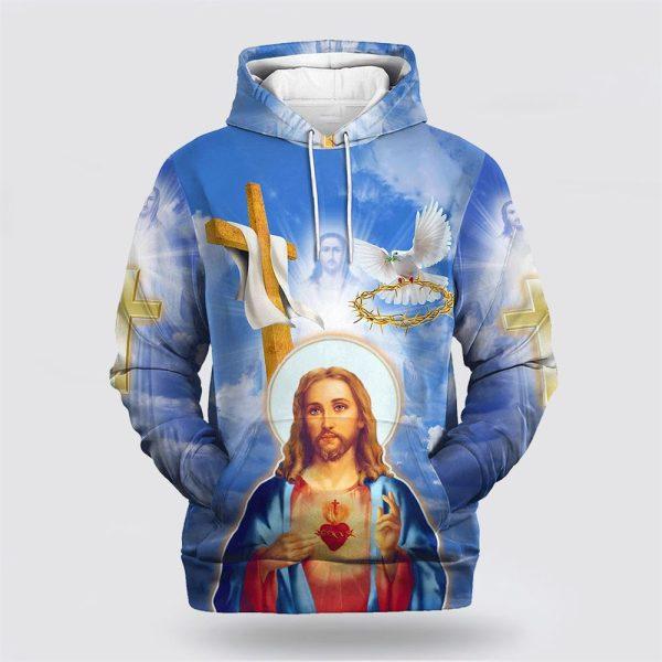 Jesus Christ Crown Of Thorns And Dove All Over Print 3D Hoodie – Gifts For Christian Families
