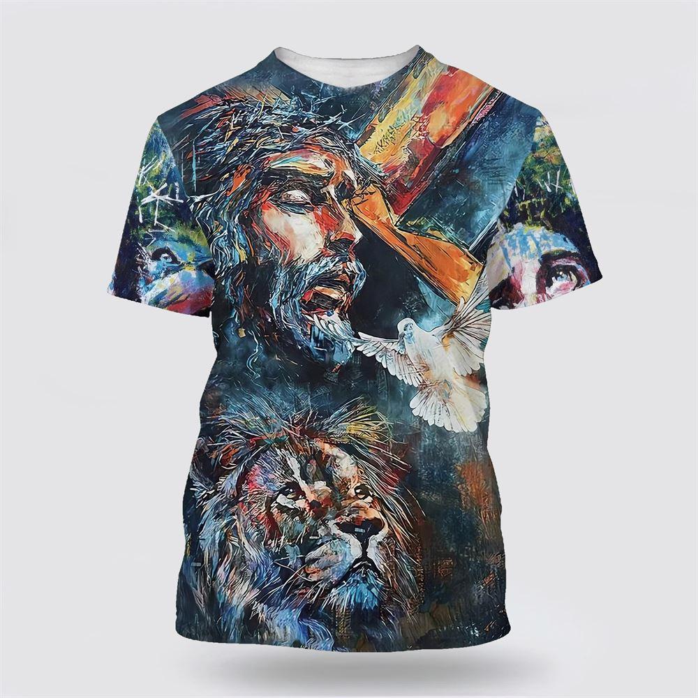 Jesus Christ Lion And Dove All Over Print 3D T Shirt – Gifts For Christians Jesus Christ Lion And Dove All Over Print 3D T Shirt – Gifts For Christians