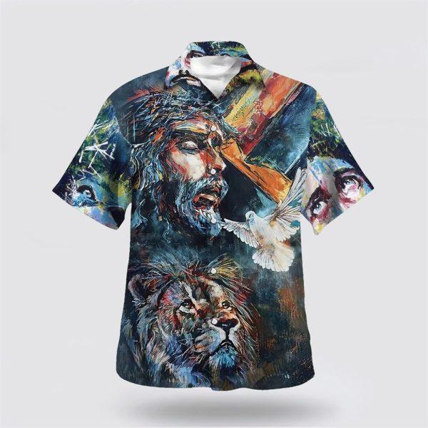 Jesus Christ Lion And Dove Hawaiian Shirts For Men – Gifts For Christians