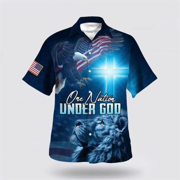 Jesus Christ Lion Eagle One Nation Under God American Hawaiian Shirt – Gifts For Christians