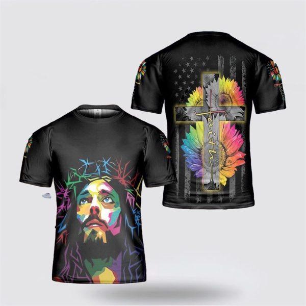 Jesus Christ Sunflower Colorful Art All Over Print 3D T Shirt – Gifts For Christians