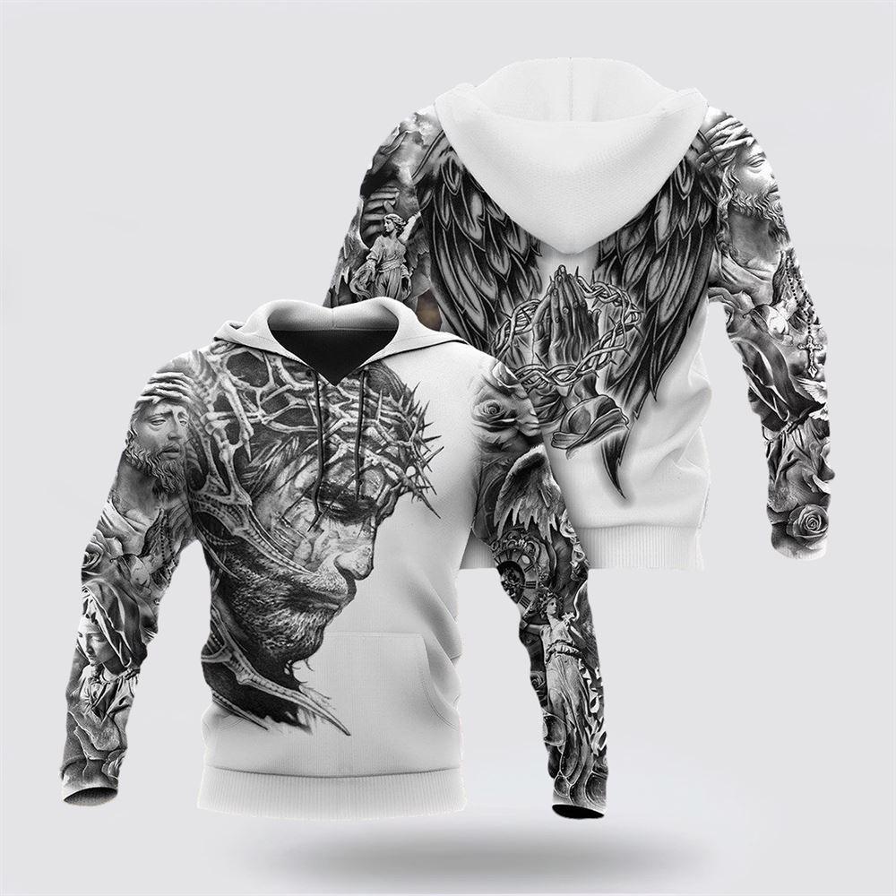 Jesus Christ With Wings Tattoo All Over Print 3D Hoodie – Gifts For Christian Families Jesus Christ With Wings Tattoo All Over Print 3D Hoodie – Gifts For Christian Families