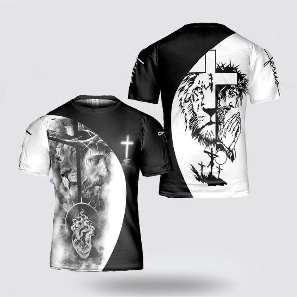 Jesus Cross Lion All Over Print 3D T Shirt – Gifts For Christians