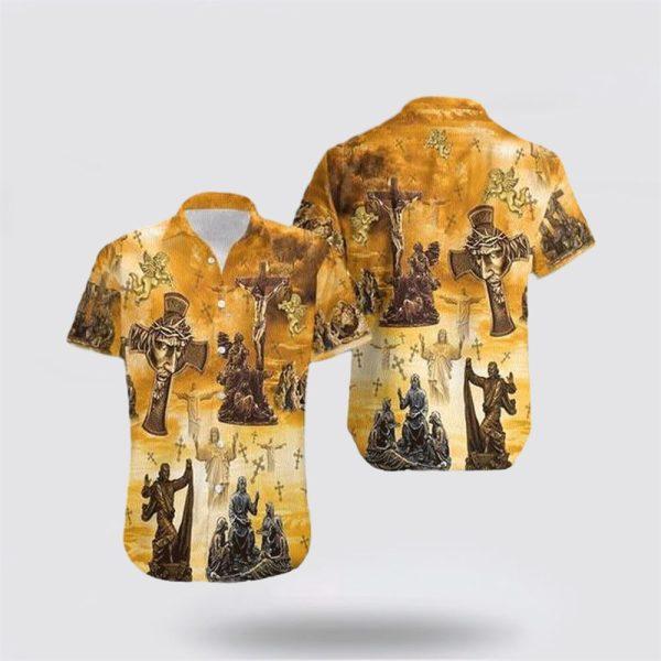 Jesus Cross Statue Yellow Hawaiian Shirt – Gifts For Christians