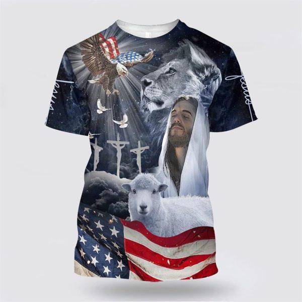 Jesus Eagle American All Over Print 3D T Shirt – Gifts For Christians