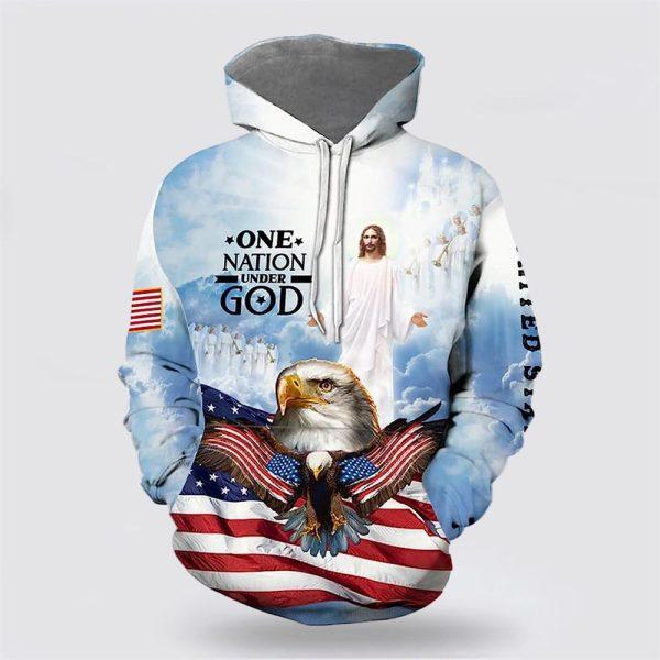 Jesus Eagle One Nation Under God All Over Print 3D Hoodie – Gifts For Christian Families
