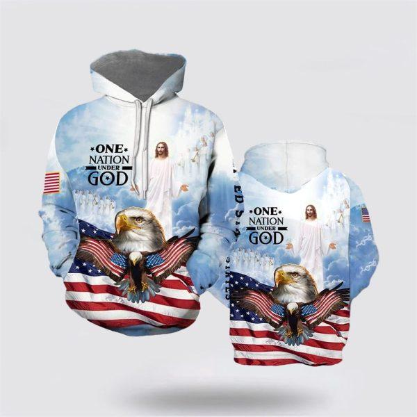 Jesus Eagle One Nation Under God All Over Print 3D Hoodie – Gifts For Christian Families