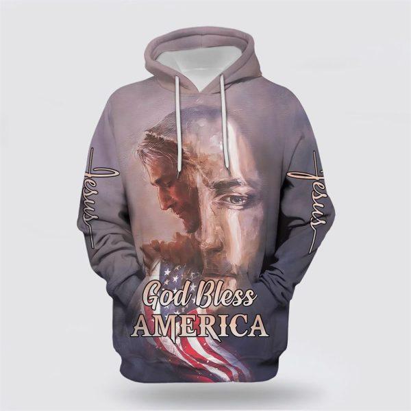 Jesus God Bless America Hoodies American Flag Patriotic All Over Print 3D Hoodie – Gifts For Christian Families
