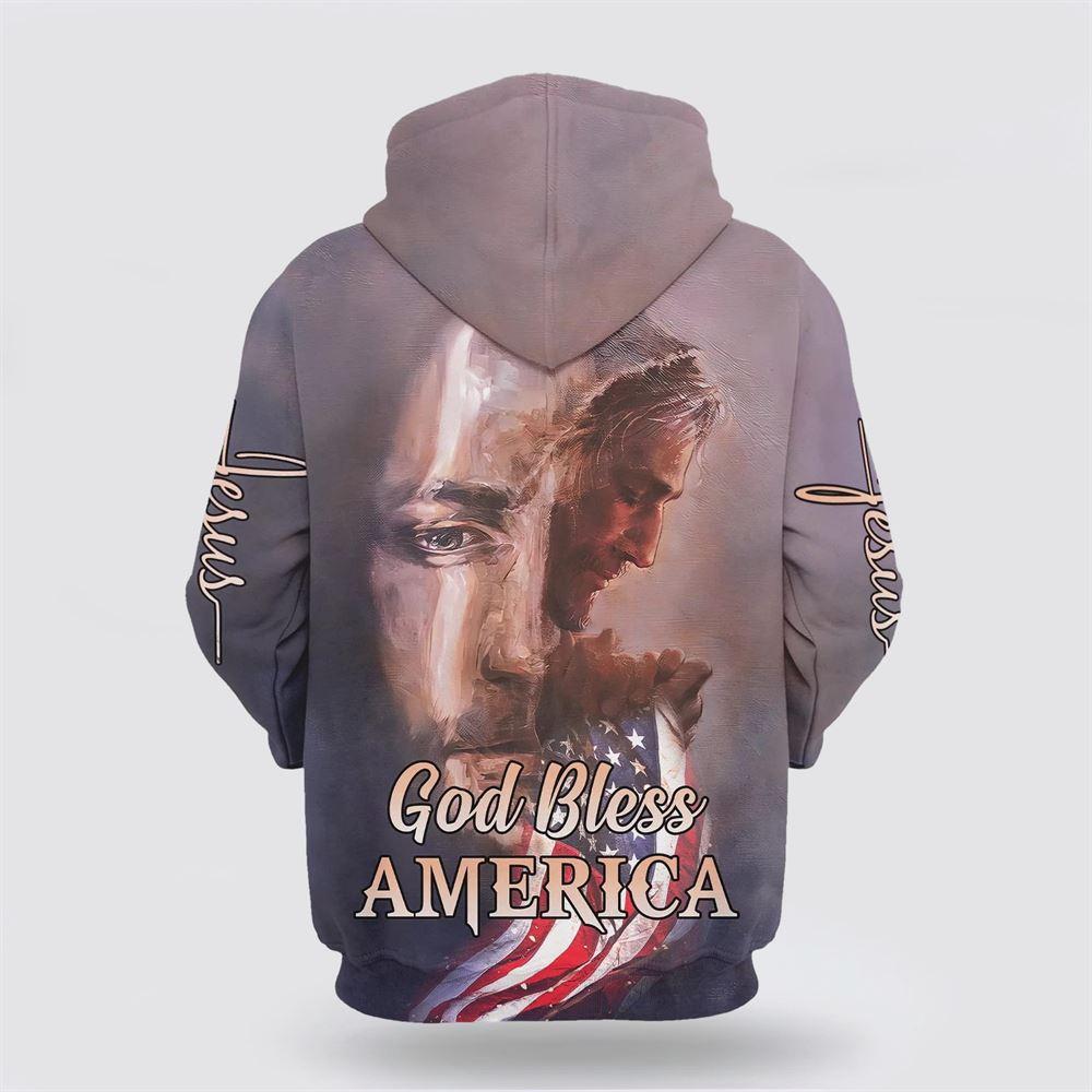 Jesus God Bless America Hoodies American Flag Patriotic All Over Print 3D Hoodie – Gifts For Christian Families