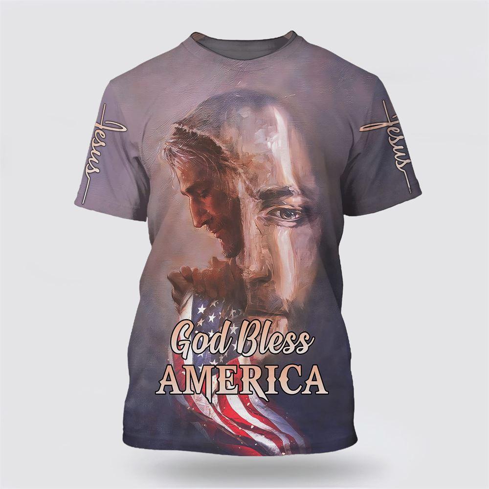 Jesus God Bless American Flag Patriotic All Over Print 3D T Shirt – Gifts For Christian Friends Jesus God Bless American Flag Patriotic All Over Print 3D T Shirt – Gifts For Christian Friends