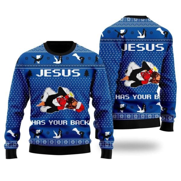 Jesus Has Your Back Jiu Jitsu Ugly Christmas Sweater For Men & Women – Gifts For Christians