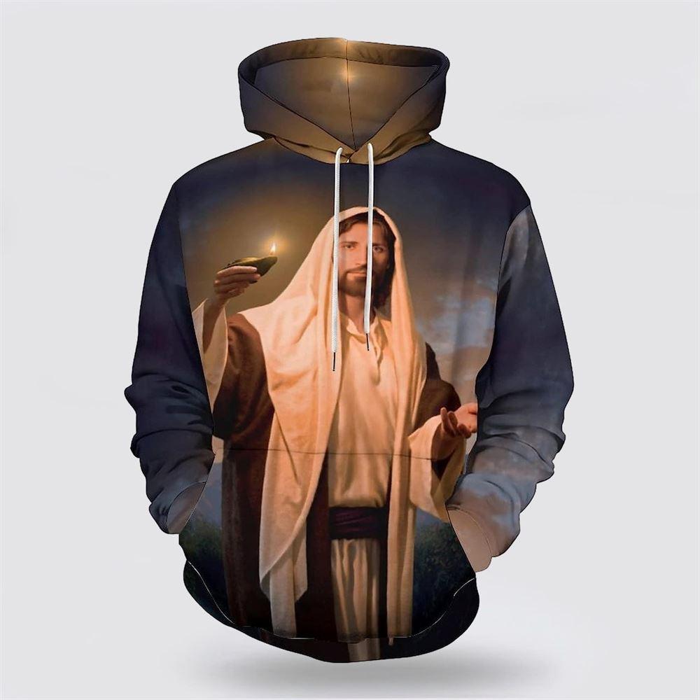 Jesus Holding Candle All Over Print 3D Hoodie – Gifts For Christian Families Jesus Holding Candle All Over Print 3D Hoodie – Gifts For Christian Families