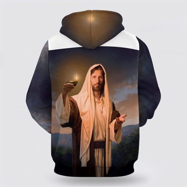 Jesus Holding Candle All Over Print 3D Hoodie – Gifts For Christian Families
