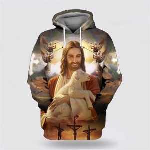 Jesus Holding Lamb All Over Print Hoodie…