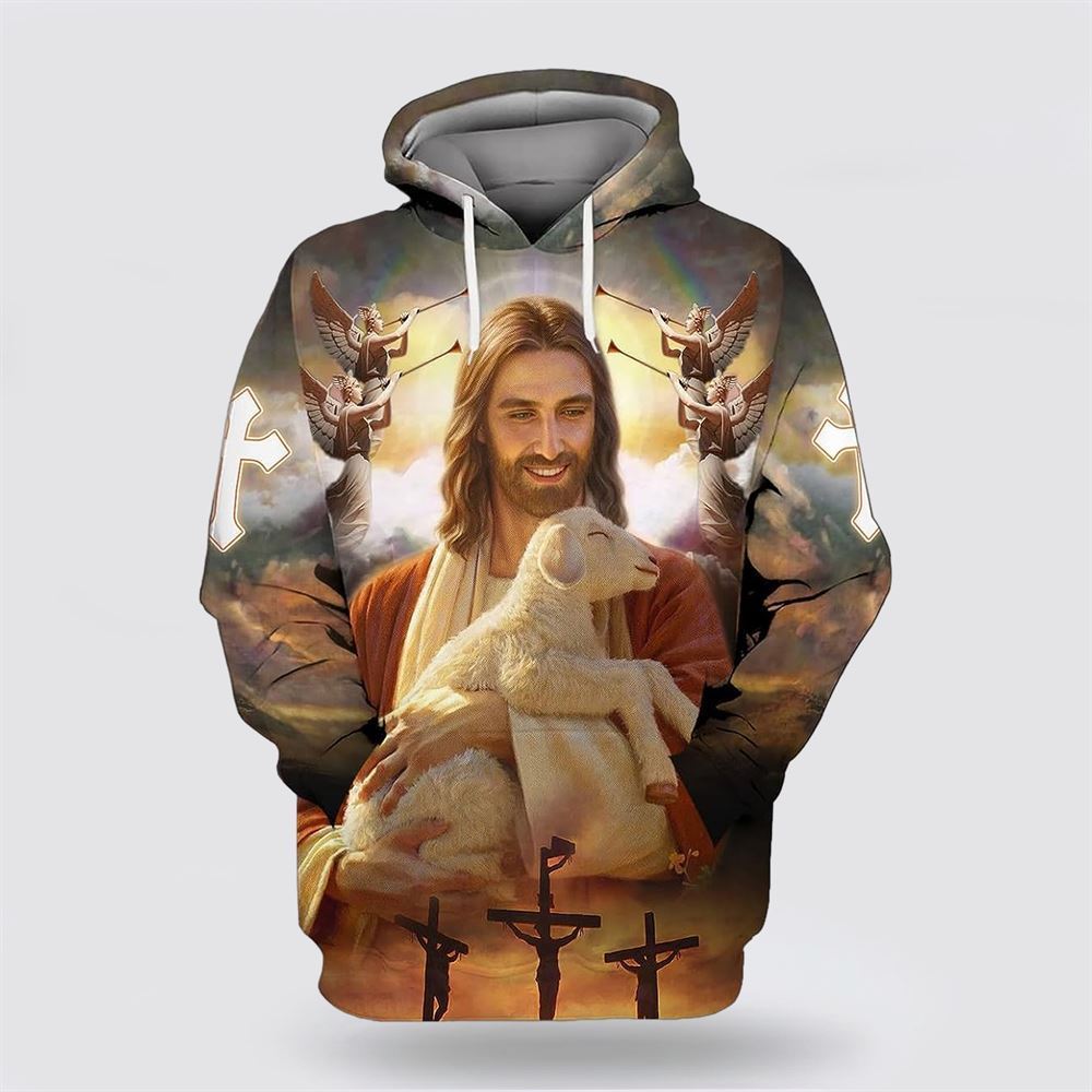 Jesus Holding Lamb All Over Print Hoodie Shirt – Gifts For Christian Families Jesus Holding Lamb All Over Print Hoodie Shirt – Gifts For Christian Families