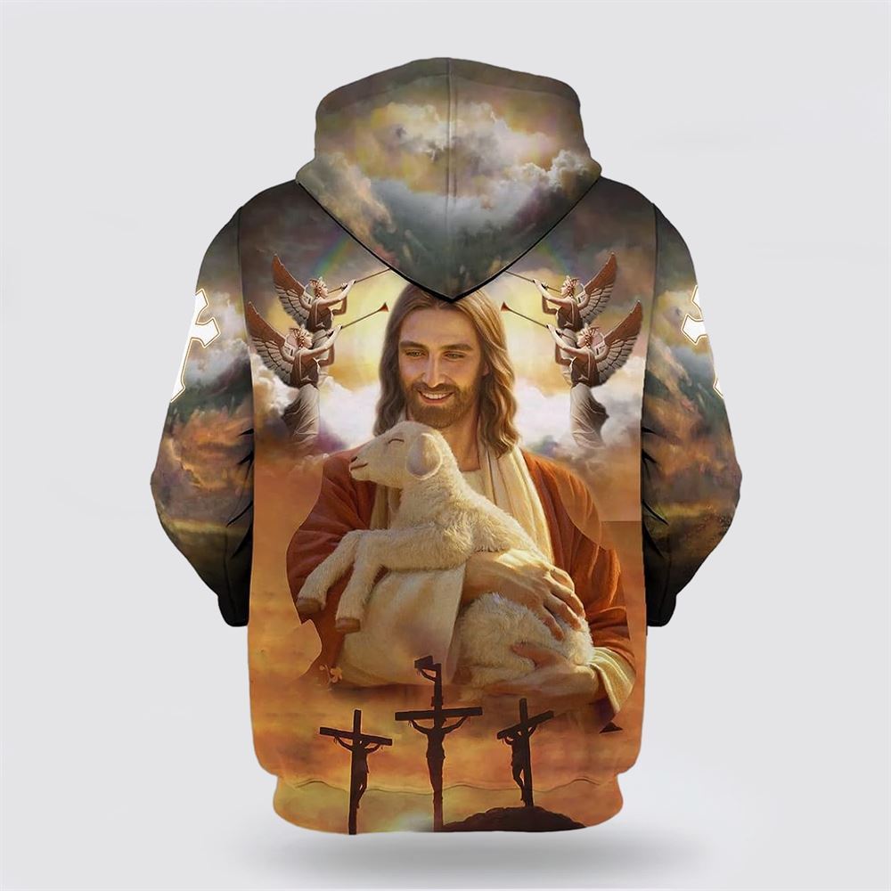 Jesus Holding Lamb All Over Print Hoodie Shirt – Gifts For Christian Families Jesus Holding Lamb All Over Print Hoodie Shirt – Gifts For Christian Families