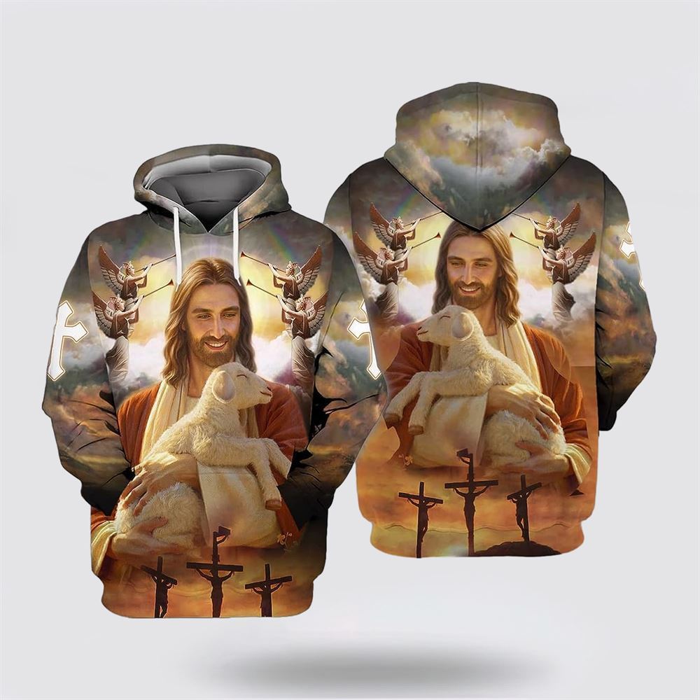 Jesus Holding Lamb All Over Print Hoodie Shirt – Gifts For Christian Families Jesus Holding Lamb All Over Print Hoodie Shirt – Gifts For Christian Families