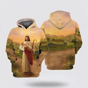 Jesus Holding Sheep All Over Print Hoodie…