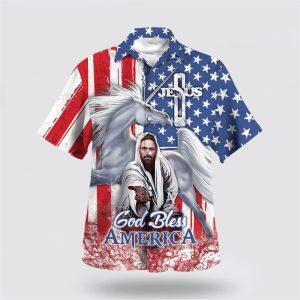 Jesus Horse God Bless America Hawaiian Shirt…