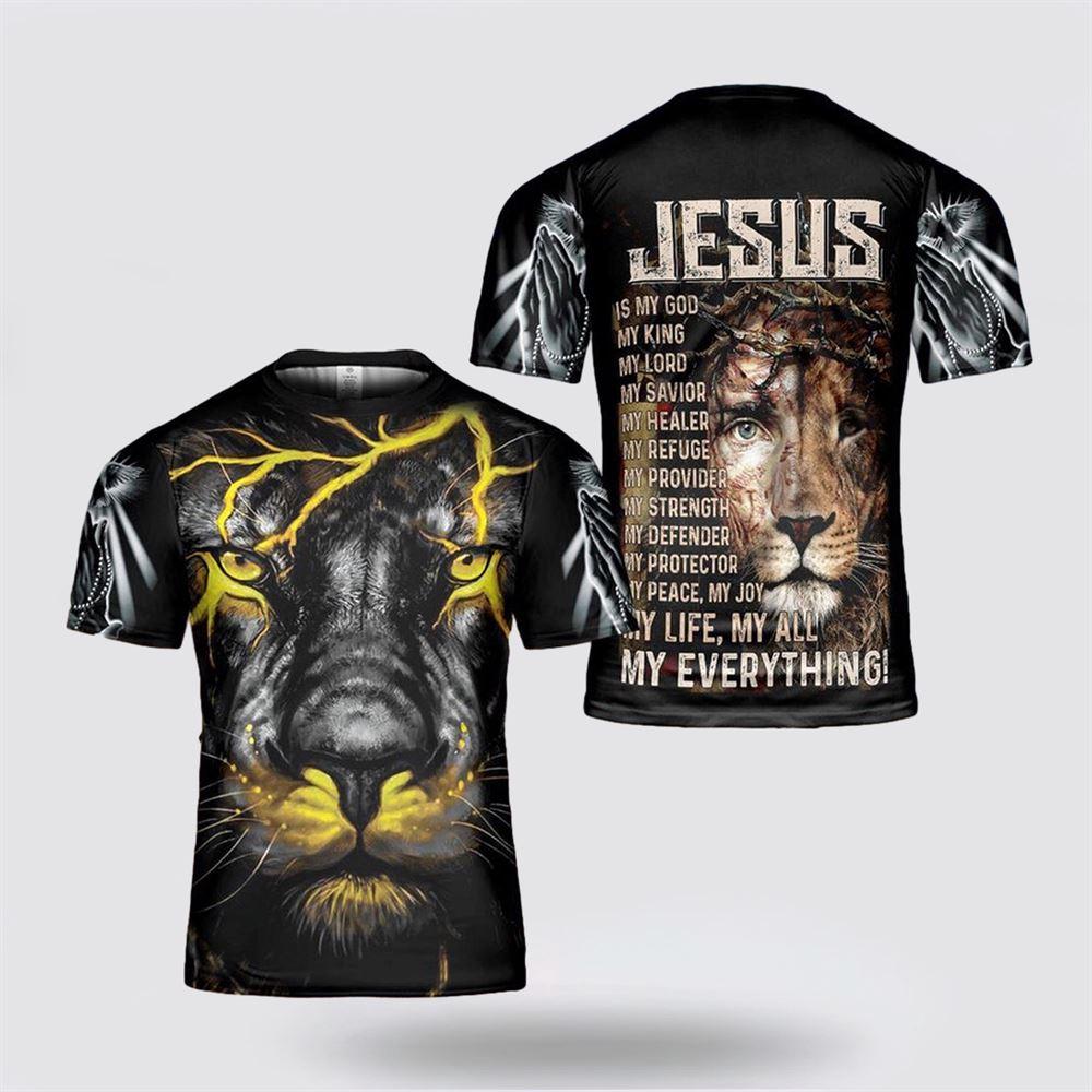 Jesus Is My God Lion Lighting All Over Print 3D T Shirt – Gifts For Christian Friends Jesus Is My God Lion Lighting All Over Print 3D T Shirt – Gifts For Christian Friends