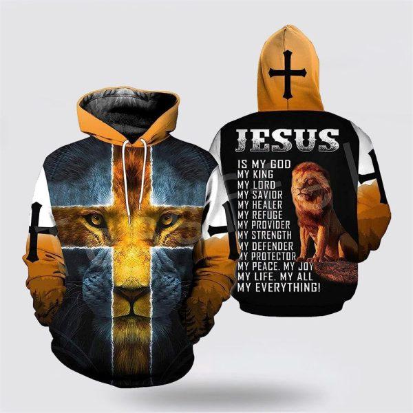 Jesus Is My God My King Cross Lion All Over Print 3D Hoodie – Gifts For Christian Families
