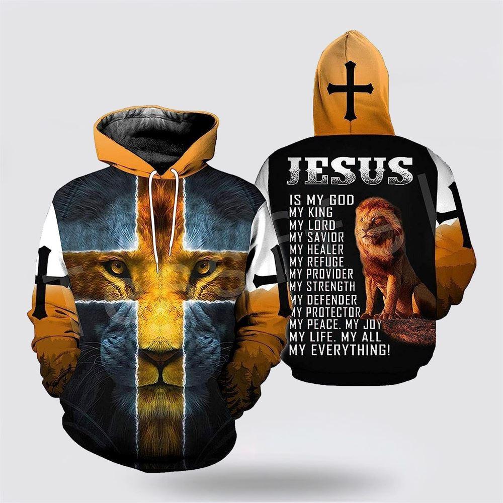 Jesus Is My God My King Cross Lion All Over Print 3D Hoodie – Gifts For Christian Families Jesus Is My God My King Cross Lion All Over Print 3D Hoodie – Gifts For Christian Families
