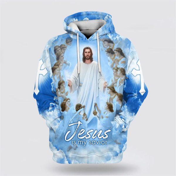Jesus Is My Savior Hoodie Jesus And Angels All Over Print 3D Hoodie – Gifts For Christian Families