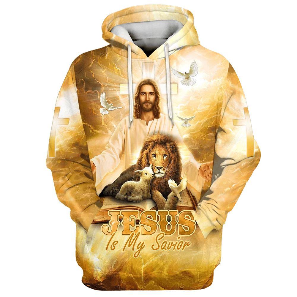 Jesus Is My Savior Hoodie Jesus Lion Sheep Dove All Over Print 3D Hoodie – Gifts For Christian Families