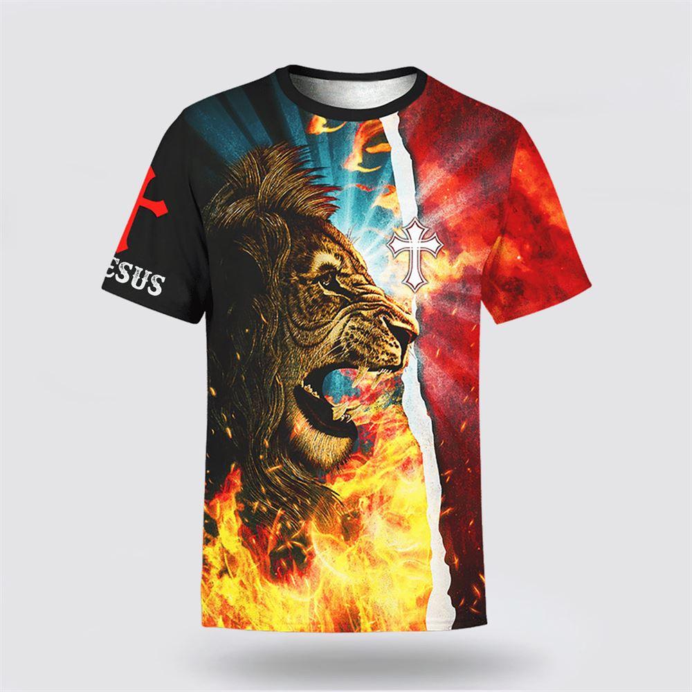 Jesus Is My Savior Jesus Lion Fire All Over Print 3D T Shirt – Gifts For Christian Friends