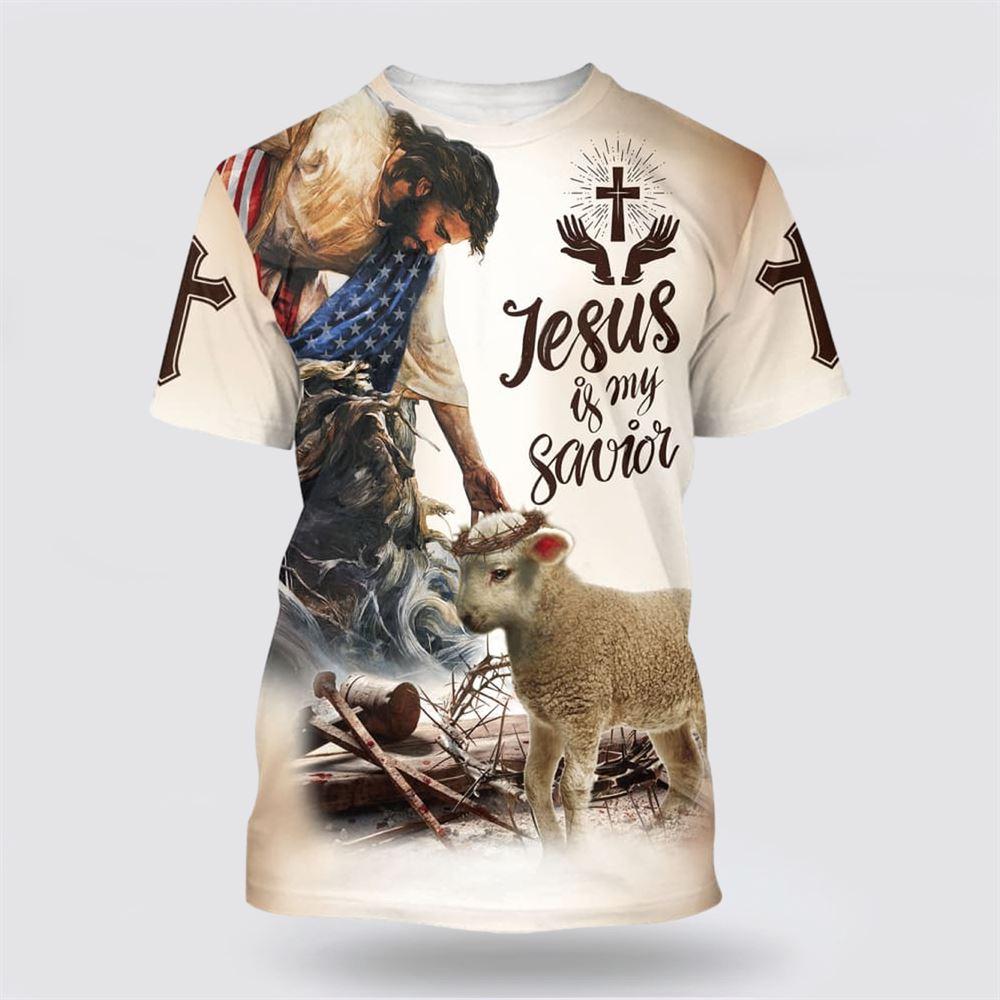 Jesus Is My Savior Shirts Crucified Christ And Lamb All Over Print 3D T Shirt – Gifts For Christian Friends