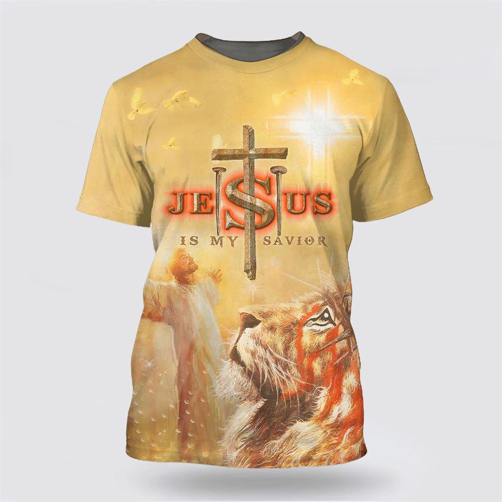 Jesus Is My Savior Shirts Jesus With His Arms Open Lion All Over Print 3D T Shirt – Gifts For Christian Friends