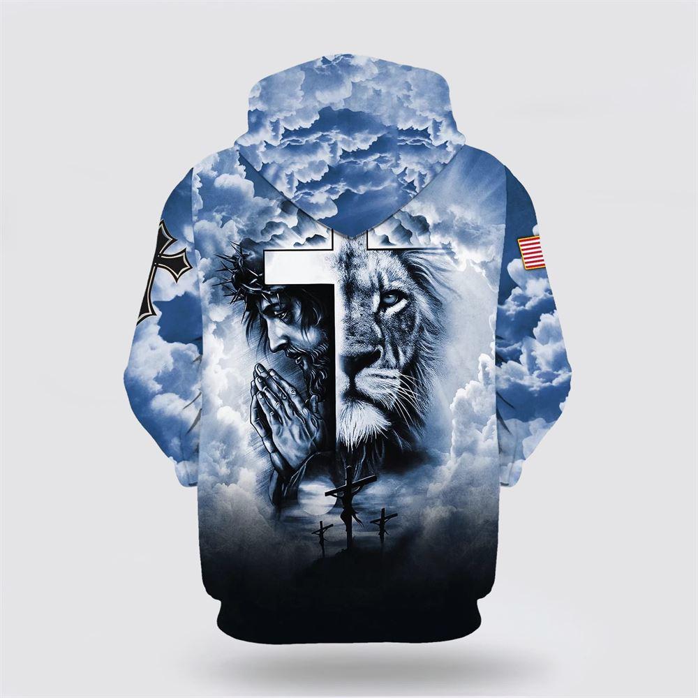 Jesus, Lion And Cross All Over Print 3D Hoodie – Gifts For Christians
