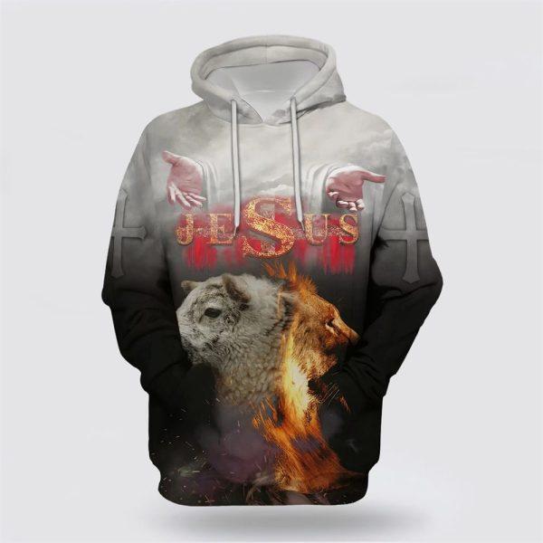 Jesus Lion And Lamb The Hand Of Jesus All Over Print 3D Hoodie – Gifts For Christian Families