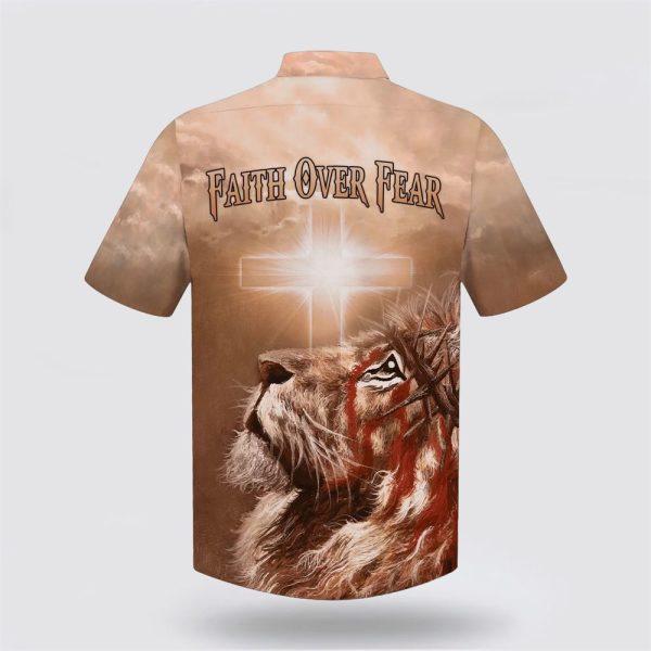 Jesus Lion Cross Flag Faith Over Fear Hawaiian Shirt – Gifts For People Who Love Jesus
