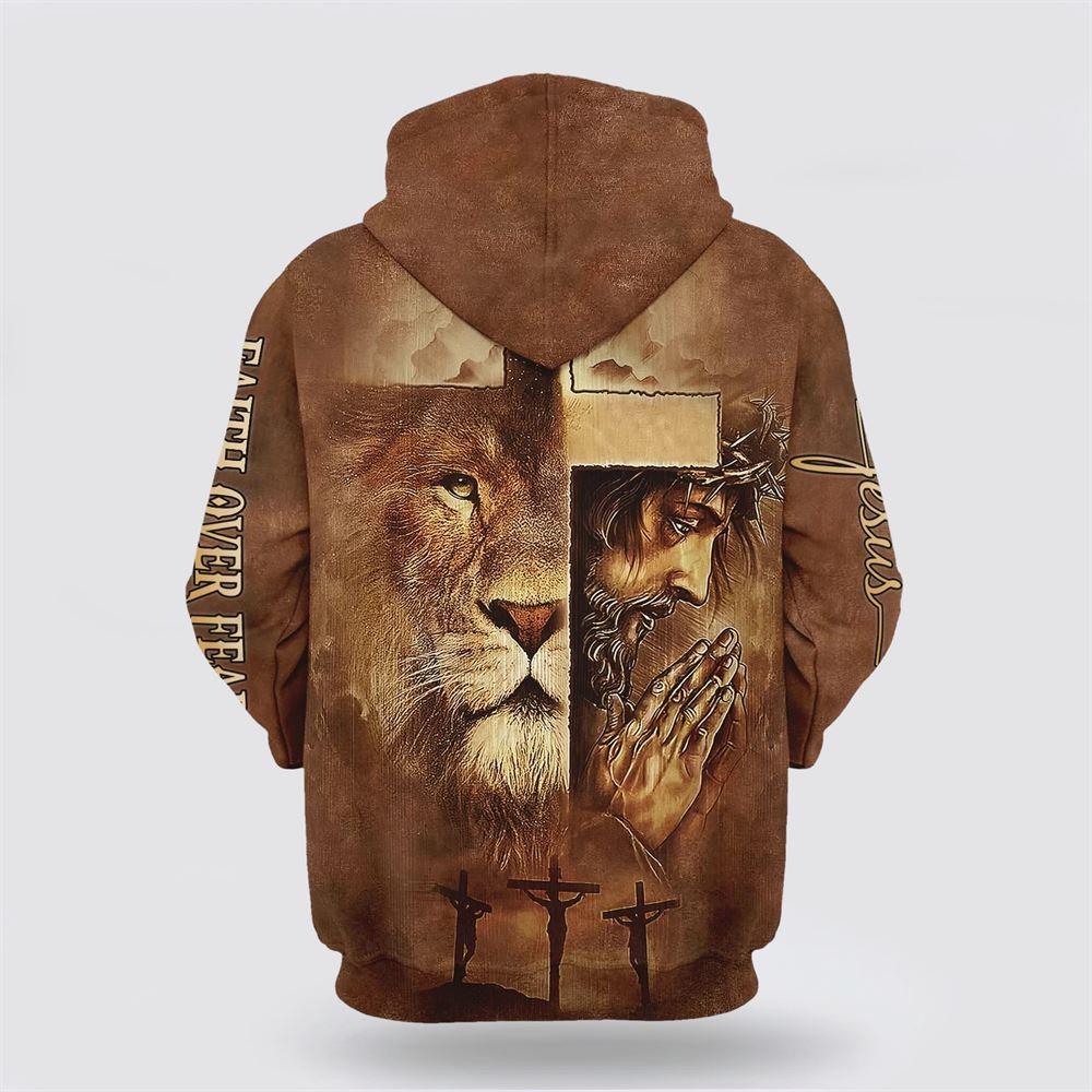 Jesus Lion Faith Over Fear All Over Print 3D Hoodie – Gifts For Christian Families