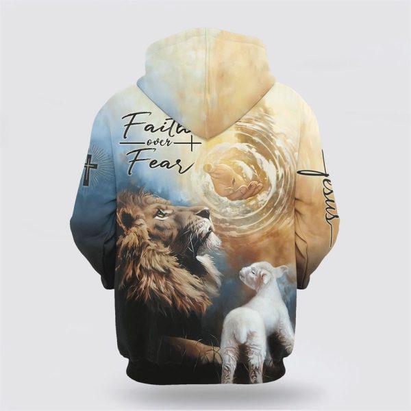 Jesus Lion Faith Over Fear Christ God Hand All Over Print 3D Hoodie – Gifts For Christian Families