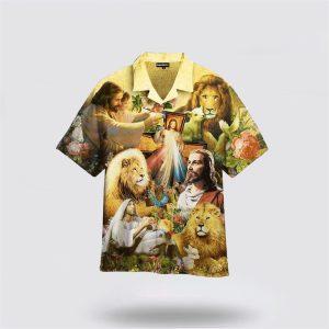 Jesus Lion Goat Beautiful Flowers Hawaiian Shirt…