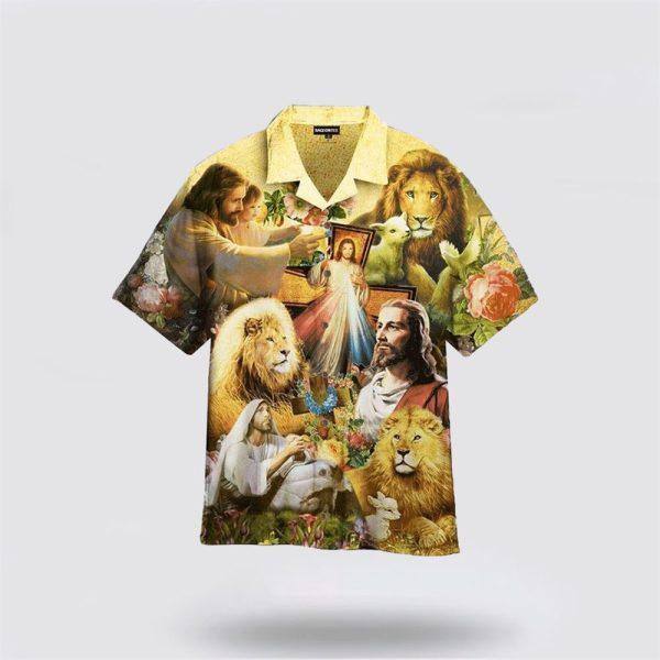 Jesus Lion Goat Beautiful Flowers Hawaiian Shirt – Gifts For People Who Love Jesus