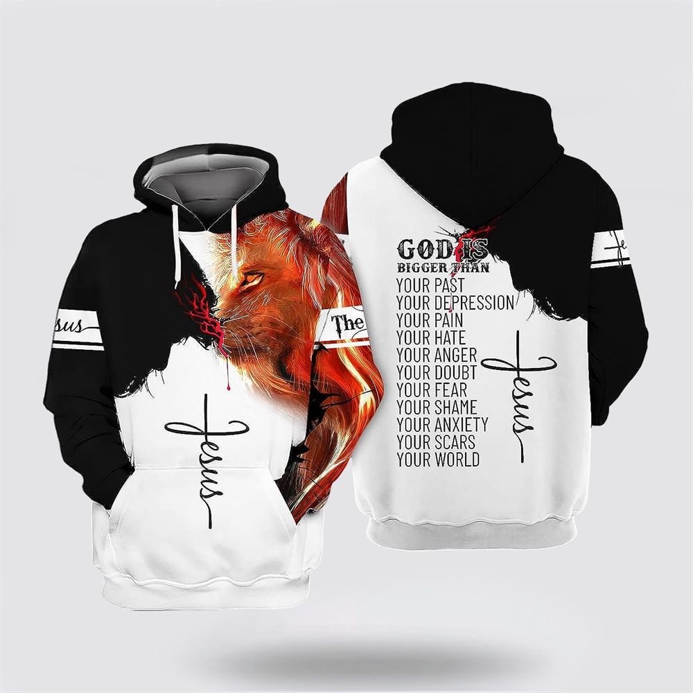Jesus Lion God IIs Bigger Than Your Past All Over Print Hoodie Shirt – Gifts For Christian Families