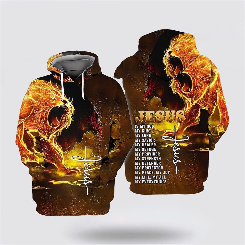 Jesus Lion Is My God My King All Over Print Hoodie Shirt – Gifts For Christian Families Jesus Lion Is My God My King All Over Print Hoodie Shirt – Gifts For Christian Families
