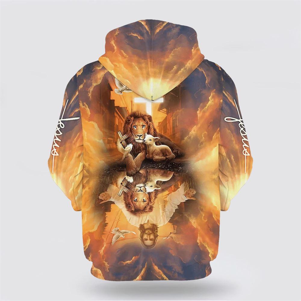 Jesus Lion King And Lamb Cross All Over Print 3D Hoodie – Gifts For Christian Families