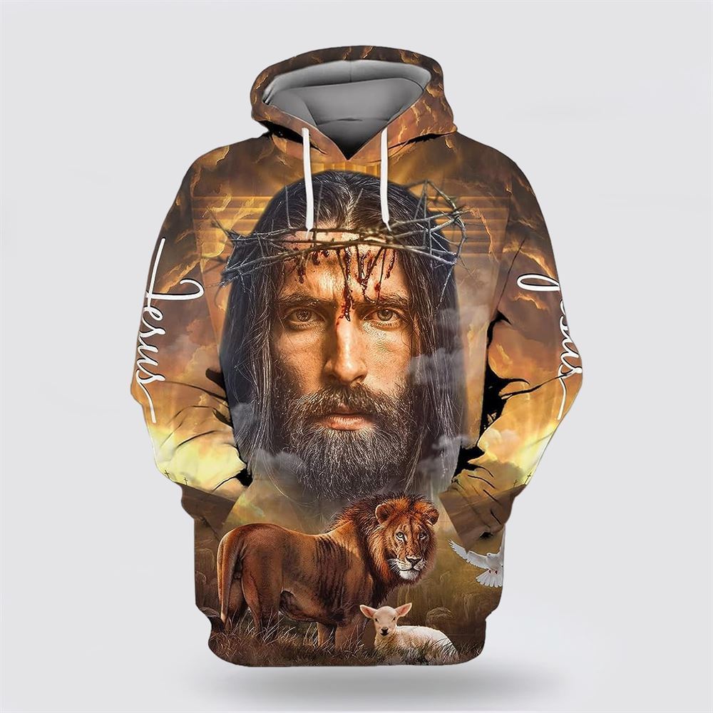 Jesus Lion Lamb Dove All Over Print Hoodie Shirt – Gifts For Christian Families Jesus Lion Lamb Dove All Over Print Hoodie Shirt – Gifts For Christian Families
