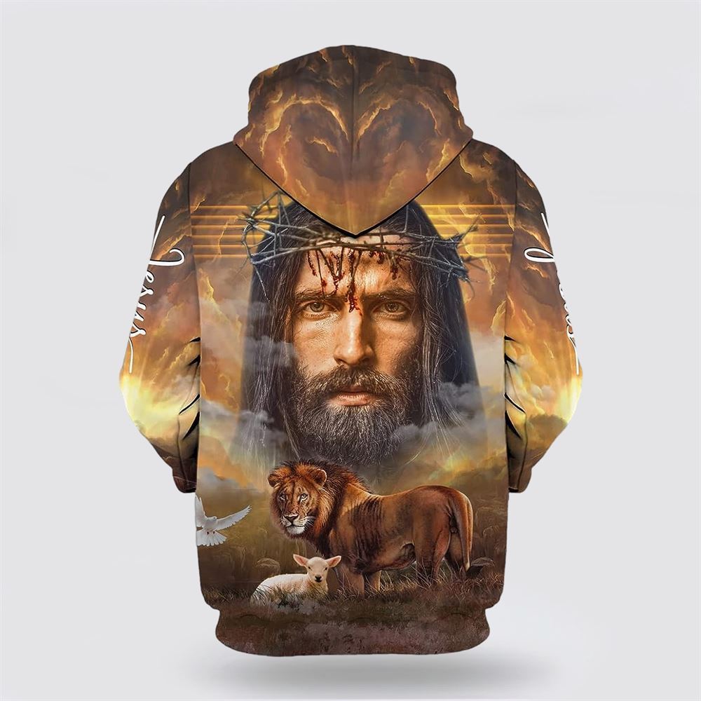 Jesus Lion Lamb Dove All Over Print Hoodie Shirt – Gifts For Christian Families Jesus Lion Lamb Dove All Over Print Hoodie Shirt – Gifts For Christian Families