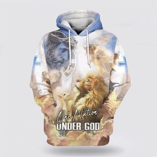 Jesus Lion Lamb One Nation Under God Hoodies Jesus All Over Print 3D Hoodie – Gifts For Christian Families