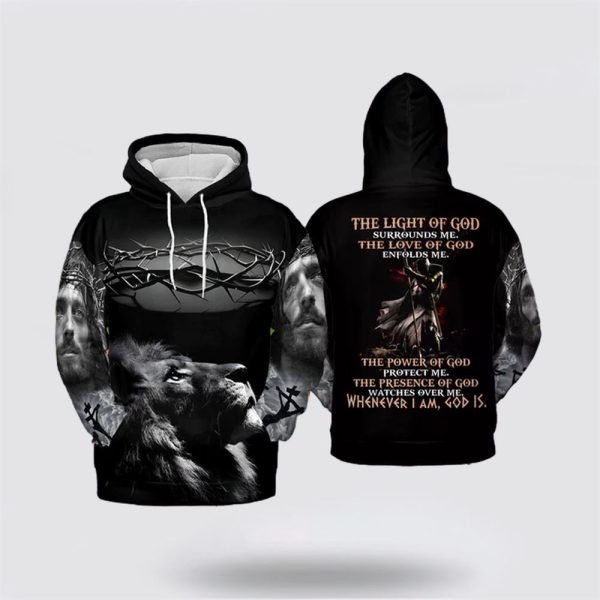 Jesus Lion Of God Shirt The Light Of God Surround Me Son Of God All Over Print 3D Hoodie – Gifts For Christians
