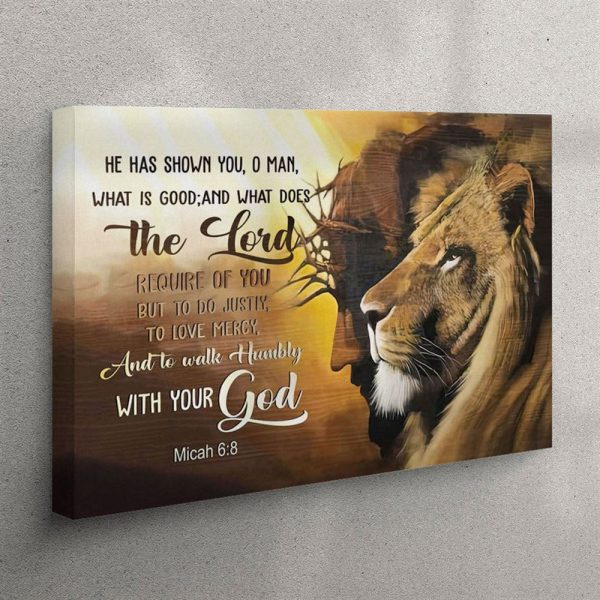 Jesus Lion Of Judah – Walk Humbly With Your God Micah 68 Bible Verse Canvas Wall Art – Christian Wall Art Canvas